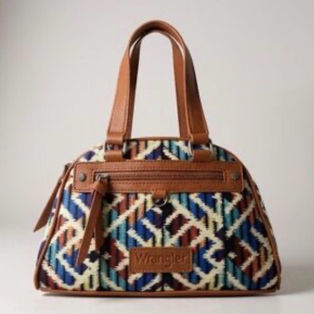 NEW WRANGLER CANVAS MULTICOLORED SOUTHWESTERN SATCHEL HANDLES & DETACHABLE STRAP - Picture 2 of 16